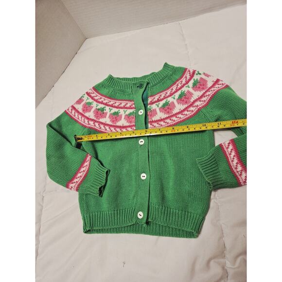 Lilly Pulitzer 2t Green Cardigan Sweater Button Front Cotton Strawberries Girls - Picture 3 of 7